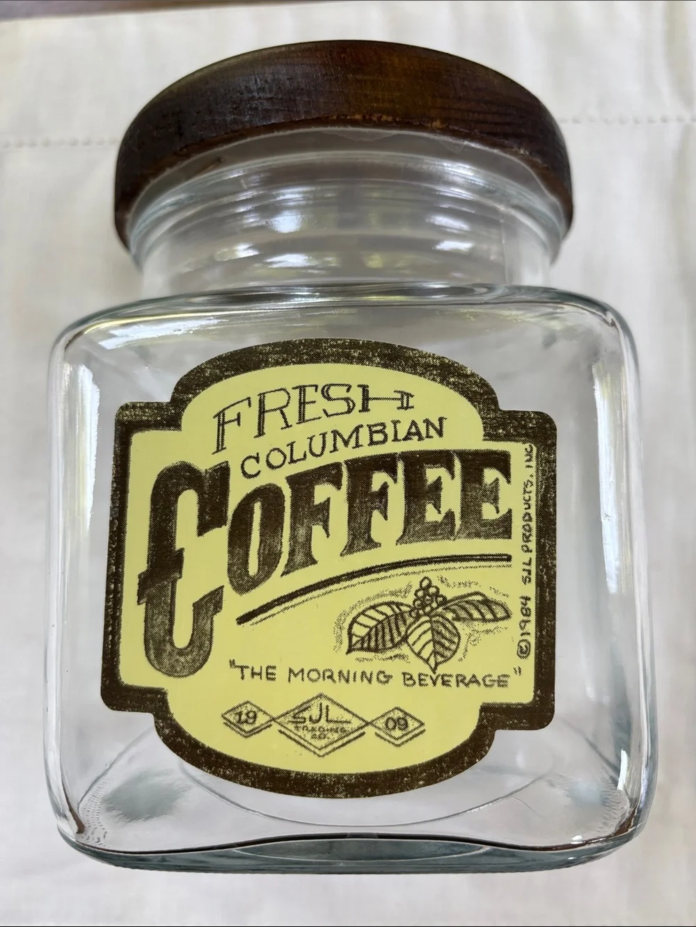 Vintage 1984 Anchor Hocking Coffee Glass Jar w/ Wooden Lid USA SJL Products